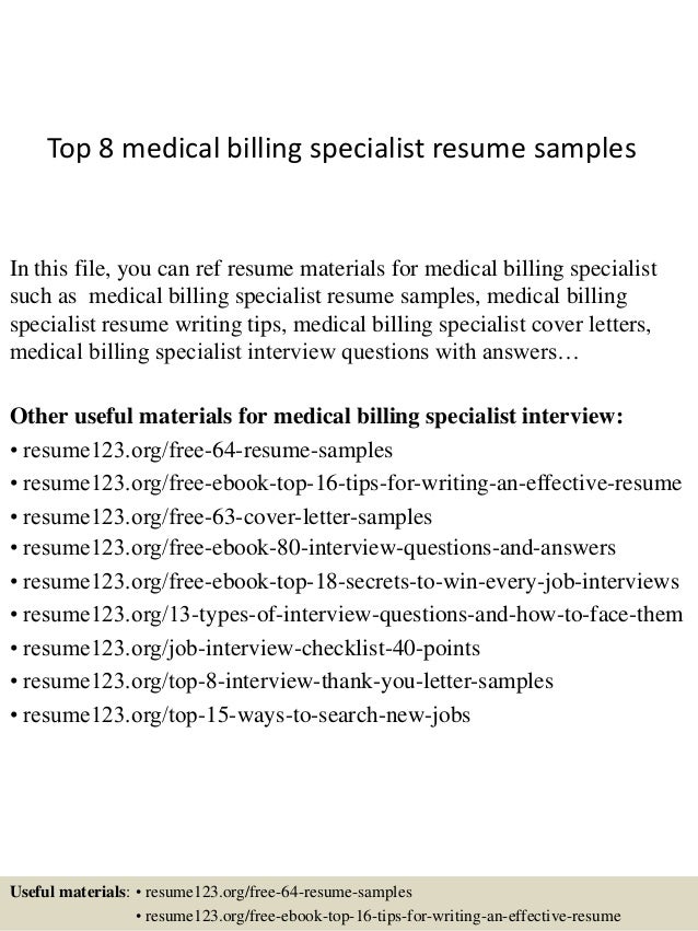 Top 8 medical billing specialist resume samples