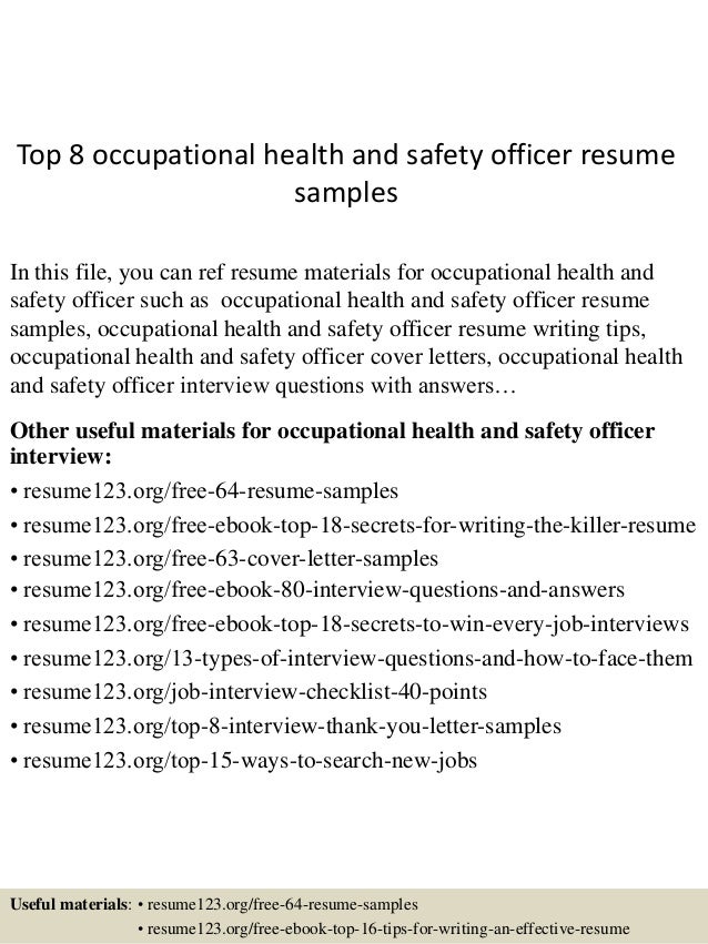 top 8 occupational health and safety officer resume samples