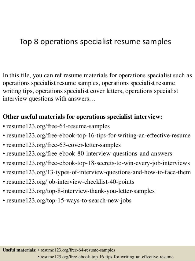 Top 8 operations specialist resume samples