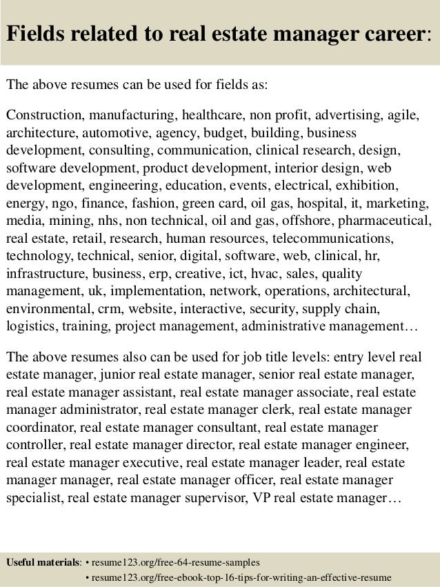 real estate resumes samples