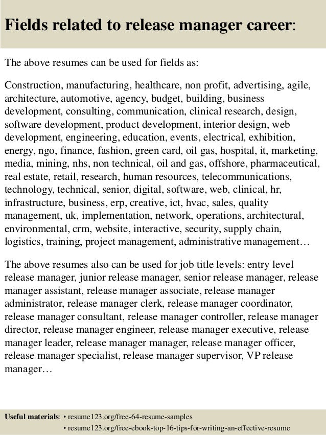 ... 16. Fields related to release manager ... Release Manager Resume Release Manager Resume ... 16. Fields related to release manager ...