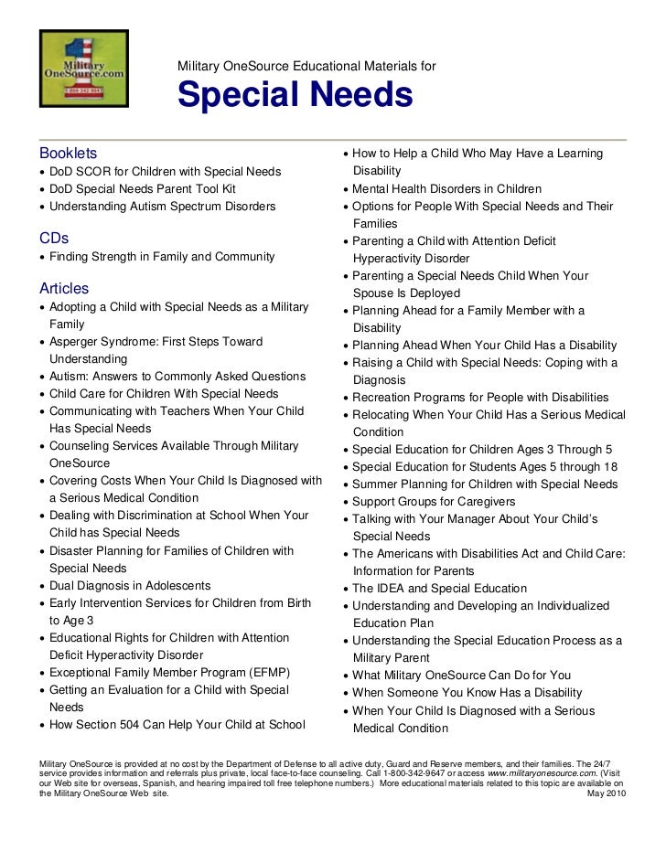 MOS topical list special needs resources