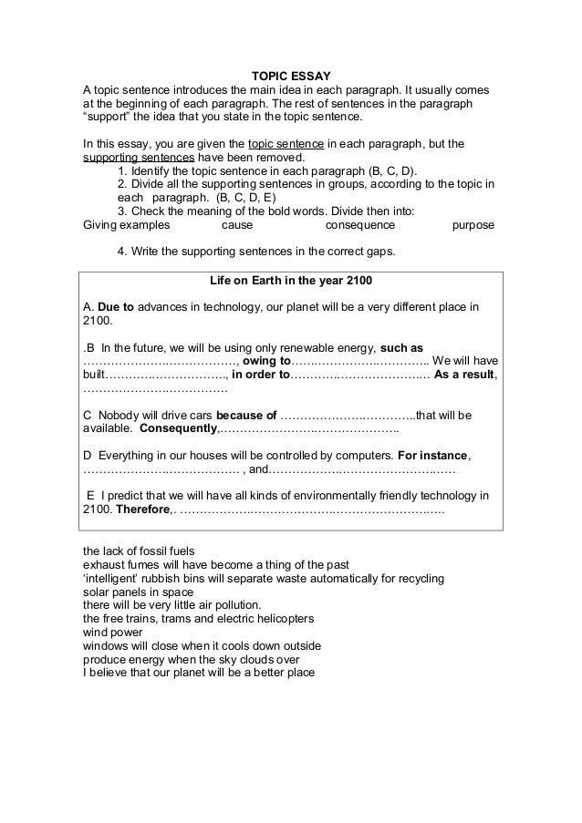 Topic Sentence Starters For Essays