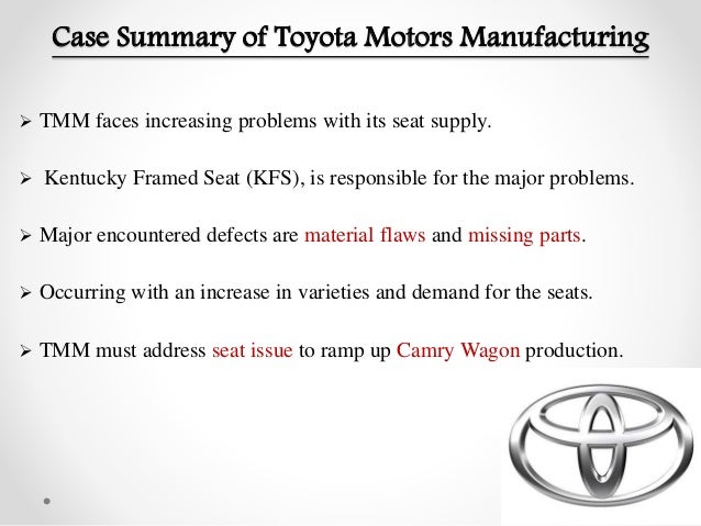 toyota motor manufacturing case study analysis Toyota crisis: management ignorance 1 toyota motor corporation is this study is done in a way of focusing on the toyota case, it is therefore a case study. toyota motor manufacturing case study analysis Toyota crisis: management ignorance 1 toyota motor corporation is this study is done in a way of focusing on the toyota case, it is therefore a case study.