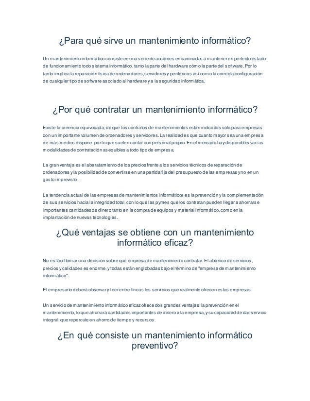 INFORMATICO DE MANTENIMIENTO informatico de mantenimiento: