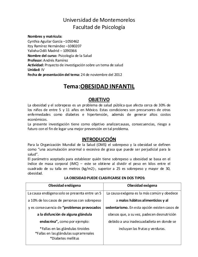 Trabajo investigativo obesidad infantil Trabajo investigativo obesidad infantil