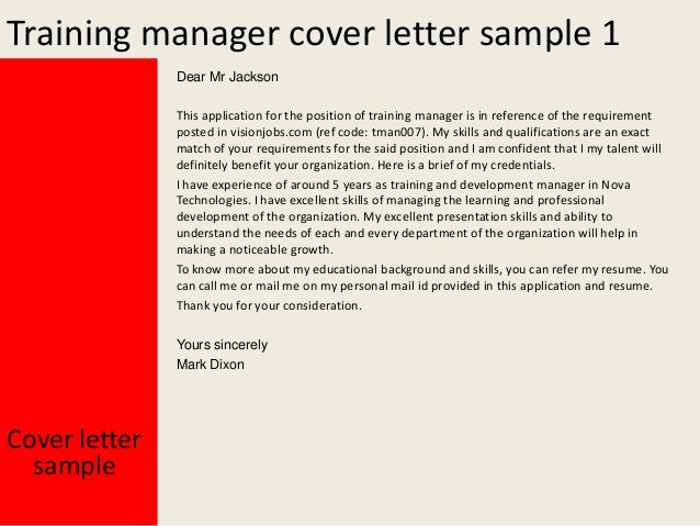 resume cover letter training manager