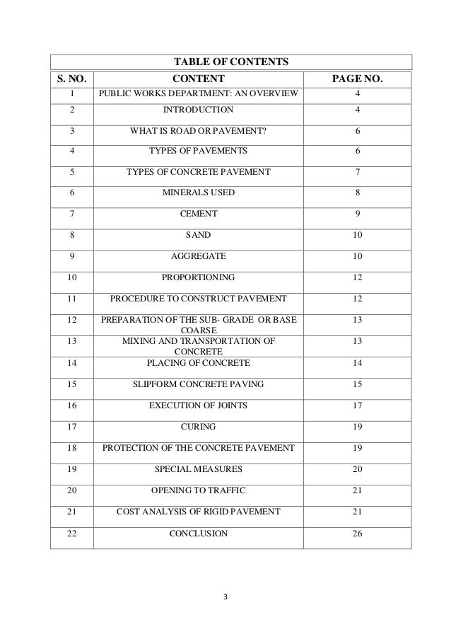 sle table of contents for project report project report on road construction sle table of contents for project report project report on road construction