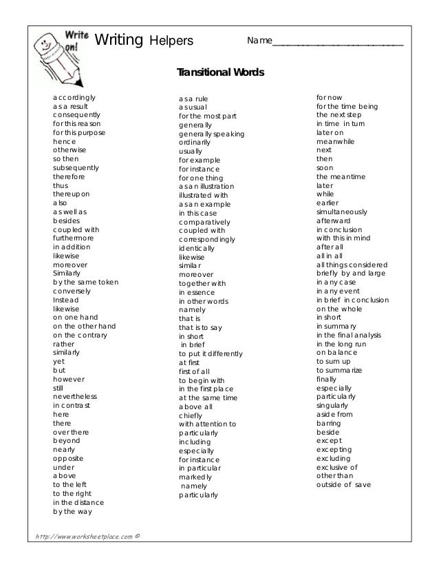 Transition words for essay list