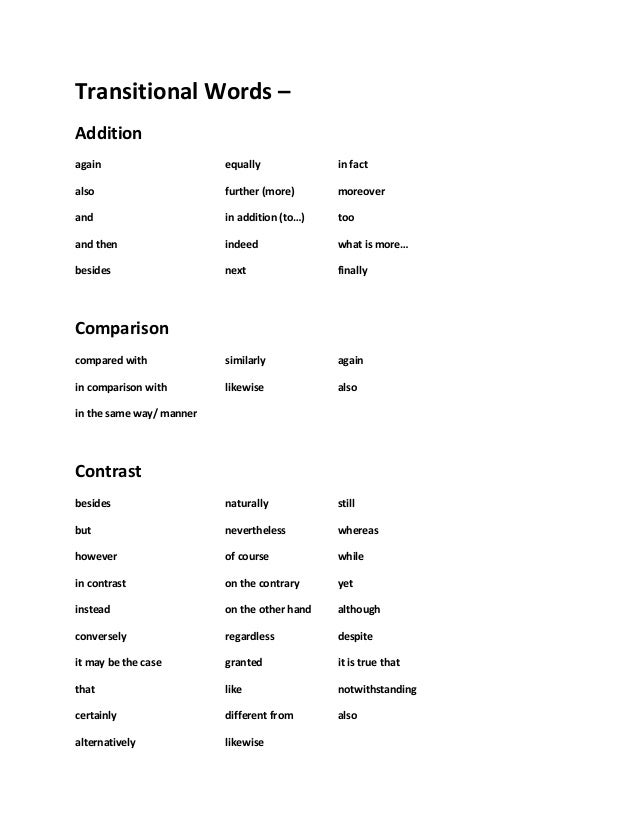 Search › transition words comparison | quizlet