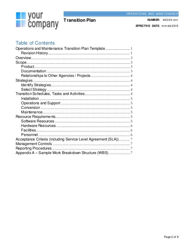 Transition to operations template Julie Bozzi Oregon