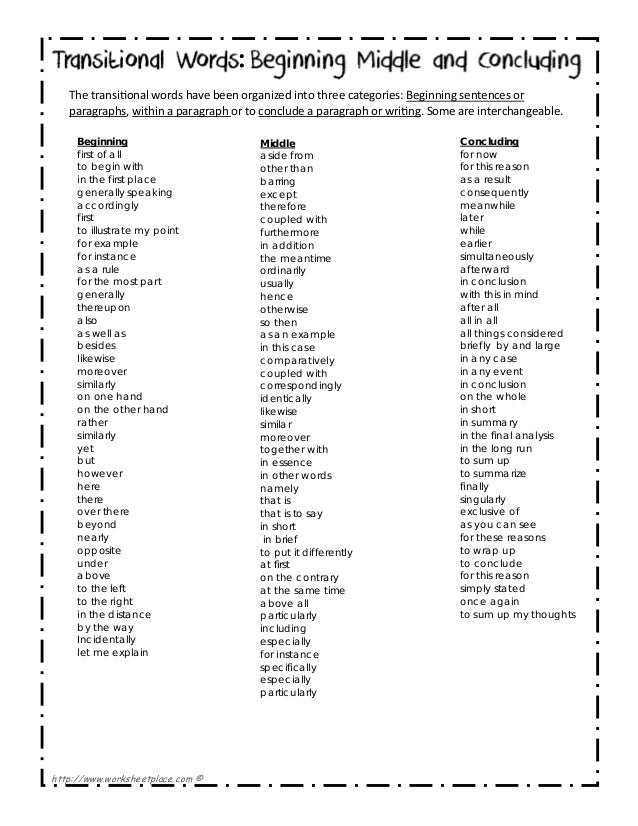 Advanced transition words for essays