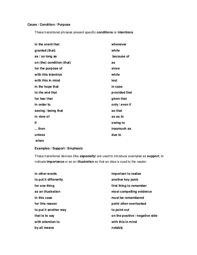 List of transition words for descriptive essays