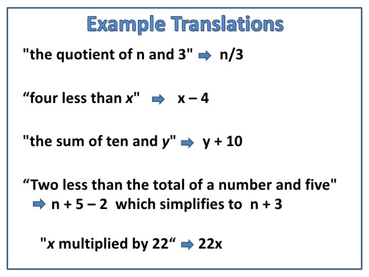 Translating Sentences Into Equations Free Worksheets