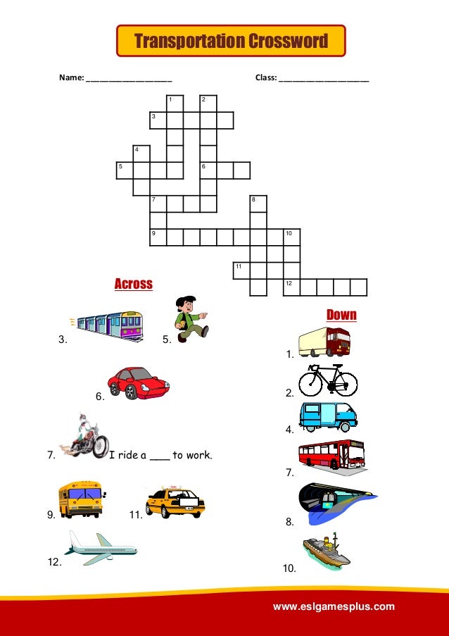 Transportation Crossword Transportation Crossword