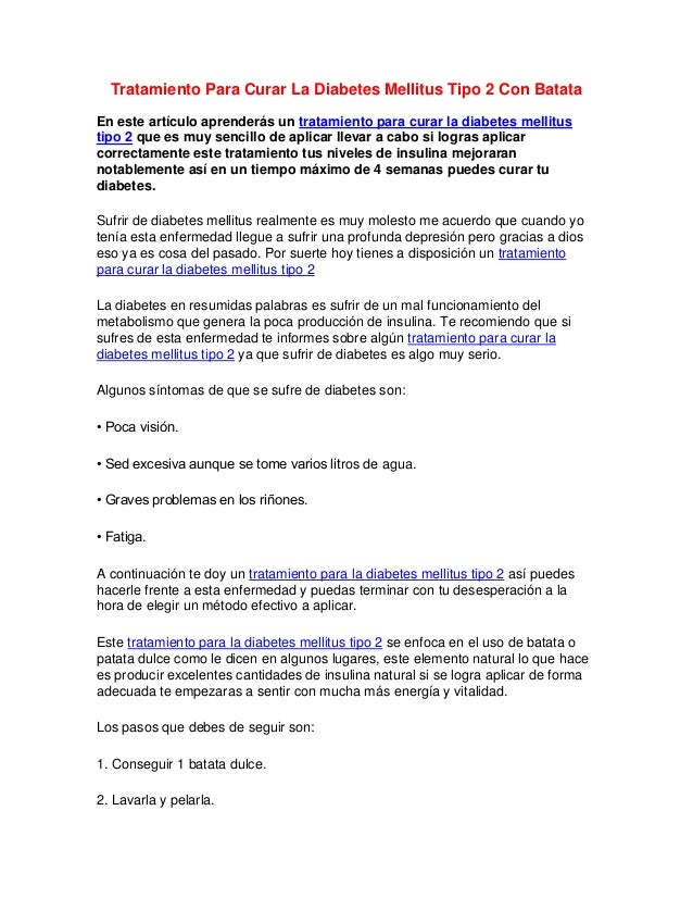Tratamiento Para Curar La Diabetes Mellitus Tipo 2 Con Batata Tratamiento Para Curar La Diabetes Mellitus Tipo 2 Con Batata