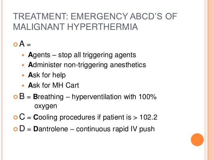 Treatment of malignant hyperthermia in an outpatient surgery center
