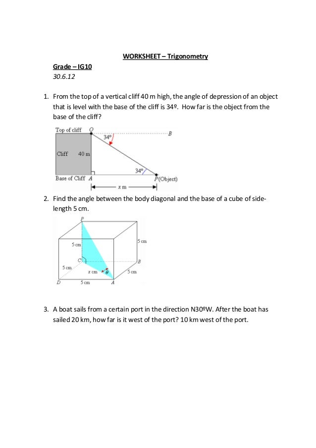 Trigonometry worksheet