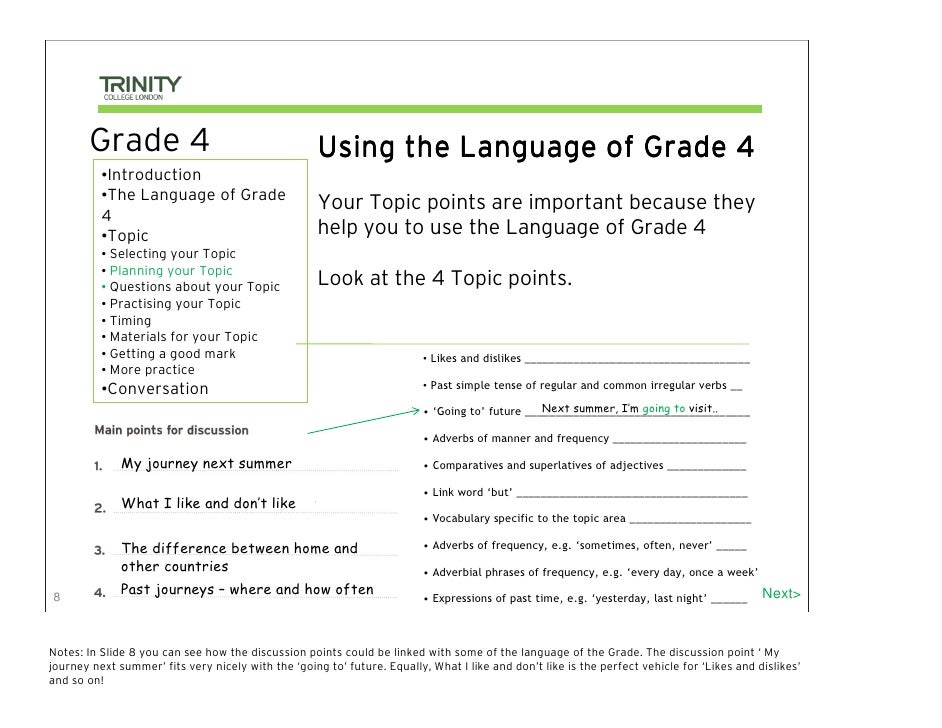 Trinity Grade 4 Topic Examples