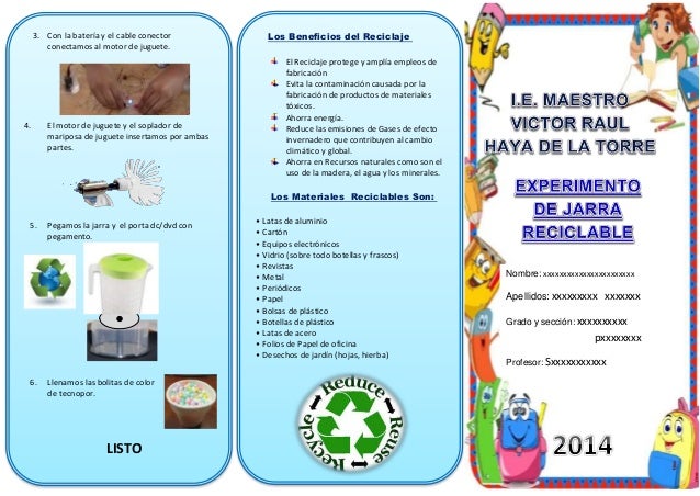 Triptico experimento de jarra reciclable Triptico experimento de jarra reciclable
