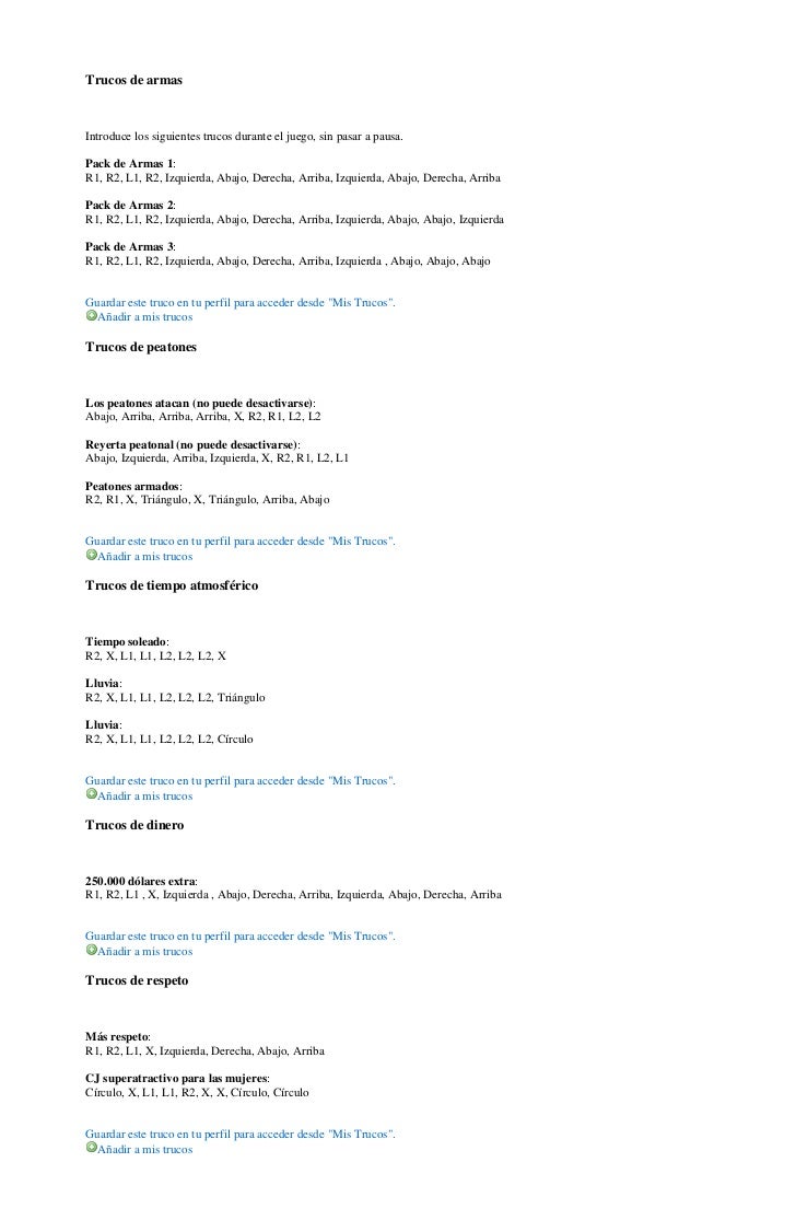 Trucos grand theft auto san andreas ps2