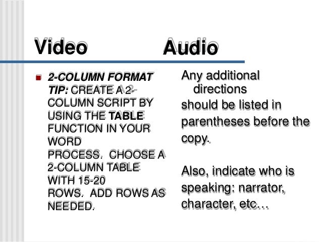 Example Of Two Column Script Example Of Two Column Script