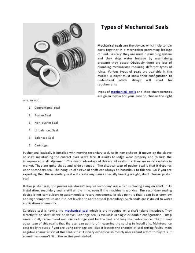 Types of mechanical seals