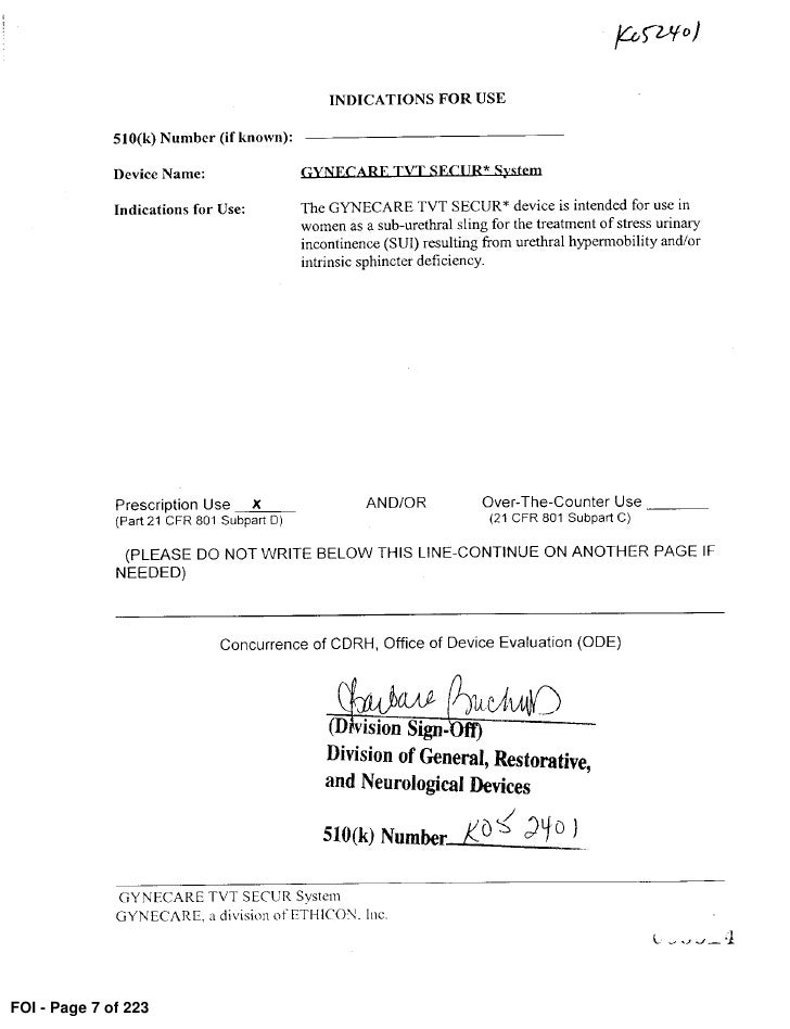 FDA 510(k) submission redacted