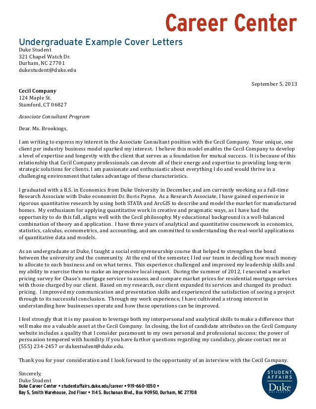 Undergraduate Cover Letter For Placement Undergraduate Cover Letter For Placement