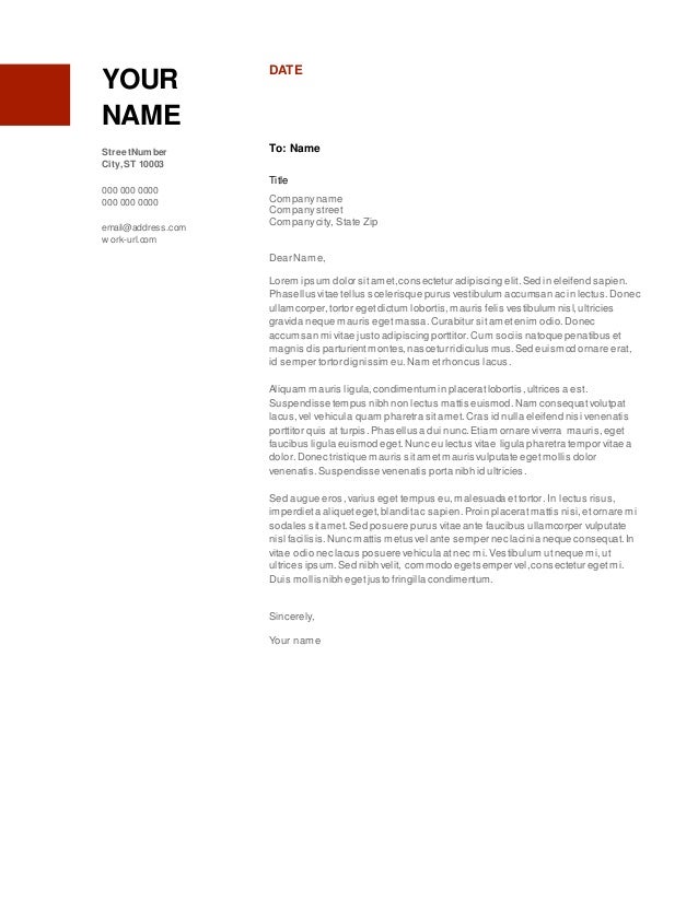 A standard cover letter