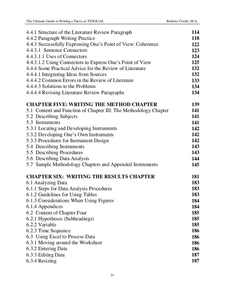Table of contents for thesis apa style