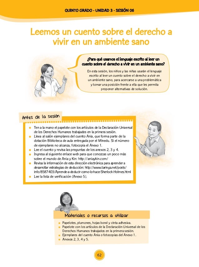 Unidad 3 sesiones Quinto Grado 2015