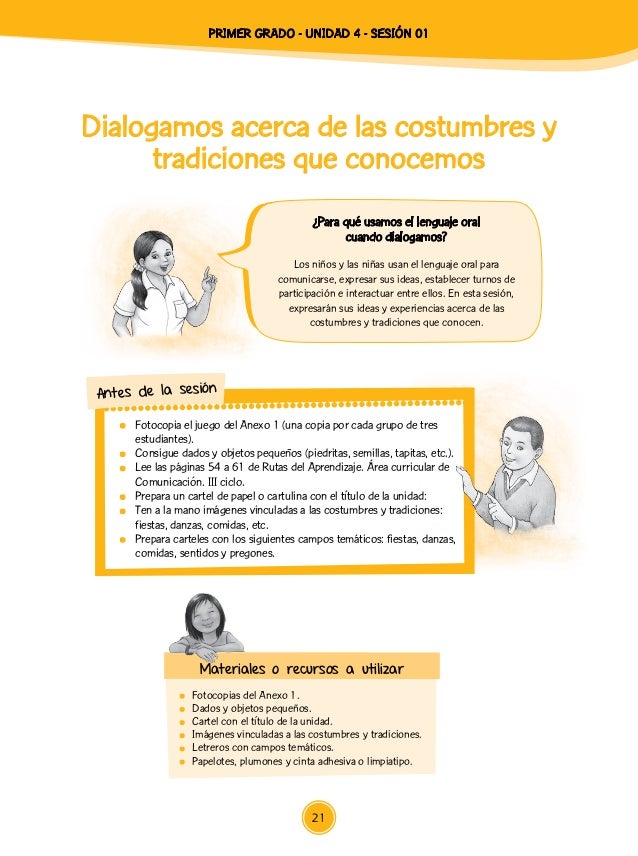 Unidad 4 Sesiones Primer Grado 2015