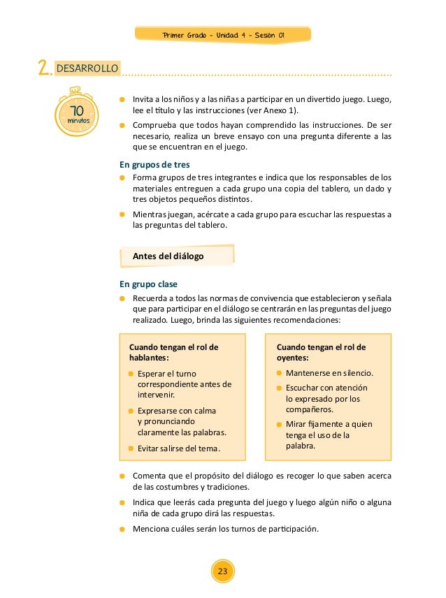 Unidad 4 Sesiones Primer Grado 2015