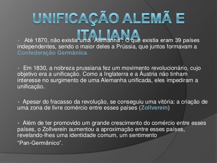Unificação alemã e italiana Unificação alemã e italiana