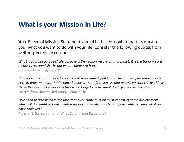 Creating a personal mission statement activity