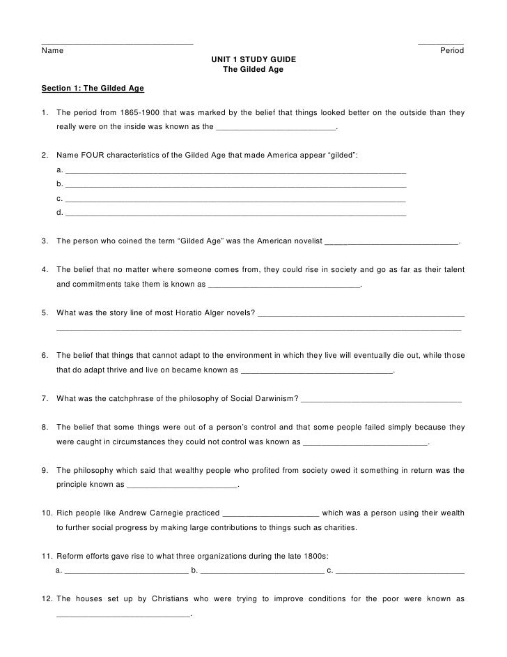 Unit 1 study guide (the gilded age) Unit 1 study guide (the gilded age)