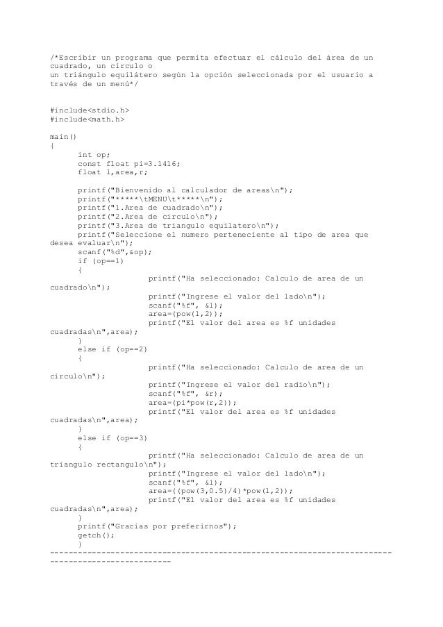 EJERCICIOS DE PROGRAMACION C ejercicios de programacion c: