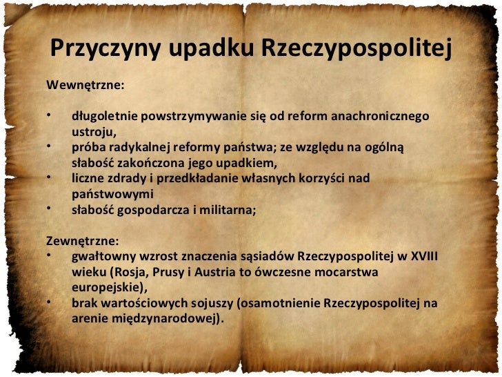 W Rzeczpospolitej Szlacheckiej Klasa 5 Upadek rzeczpospolitej