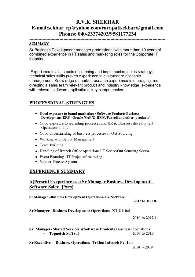 Free resume business development manager