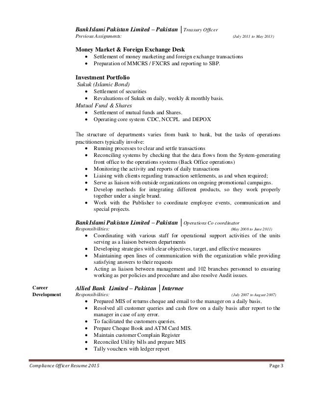 Aml compliance officer resume sample