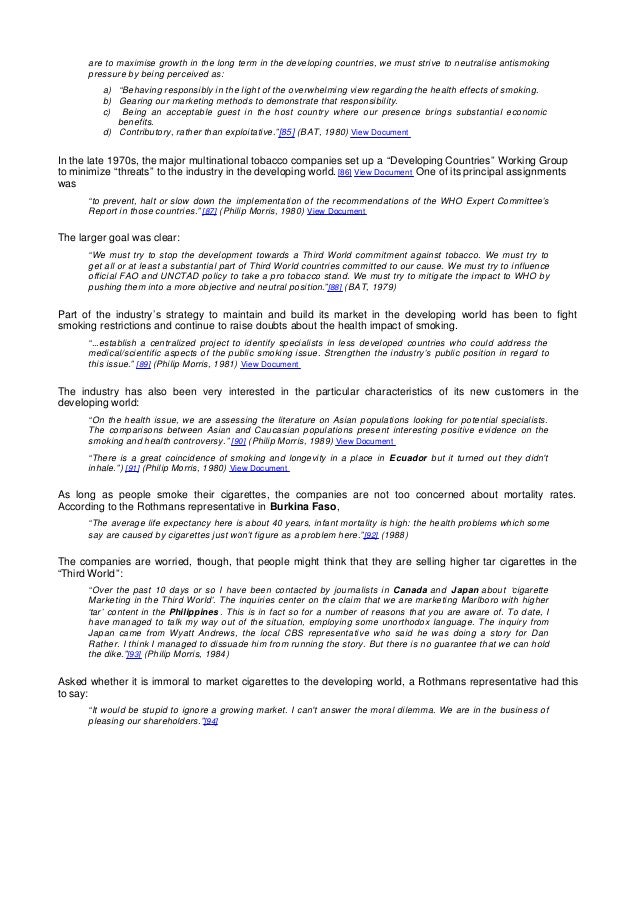 essay on tobacco industry Consequences of tobacco industry on the environment essay smoking, but this awareness doesn't seem to be doing much to hurt the industry – in a paper published by the world health organization, over 12 billion people smoke worldwide. essay on tobacco industry Consequences of tobacco industry on the environment essay smoking, but this awareness doesn't seem to be doing much to hurt the industry – in a paper published by the world health organization, over 12 billion people smoke worldwide.