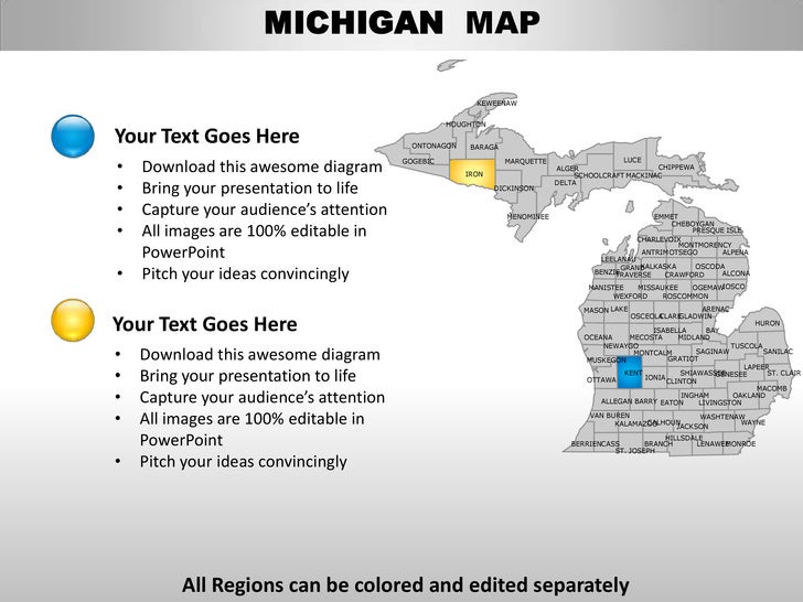 Usa Michigan State Powerpoint County Editable Ppt Maps And Templates Michigan State Powerpoint Template