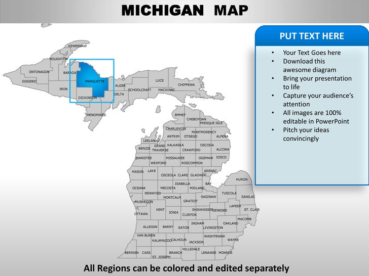 Usa Michigan State Powerpoint County Editable Ppt Maps And Templates Michigan State Powerpoint Template