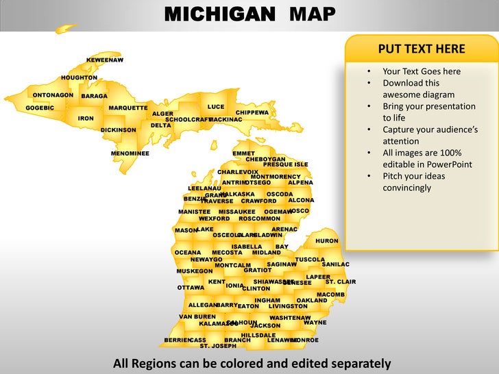 Usa Michigan State Powerpoint County Editable Ppt Maps And Templates Michigan State Powerpoint Template