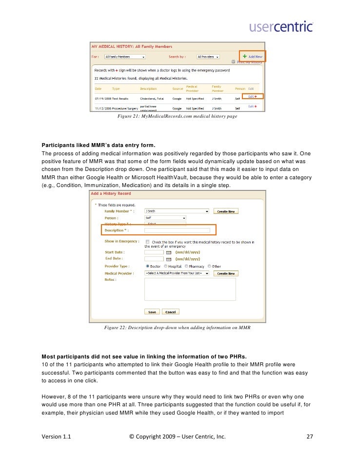 Personal Health Record User Interface