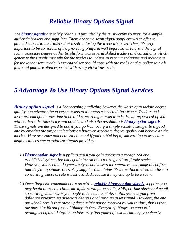 Best binary options signals providers 2017