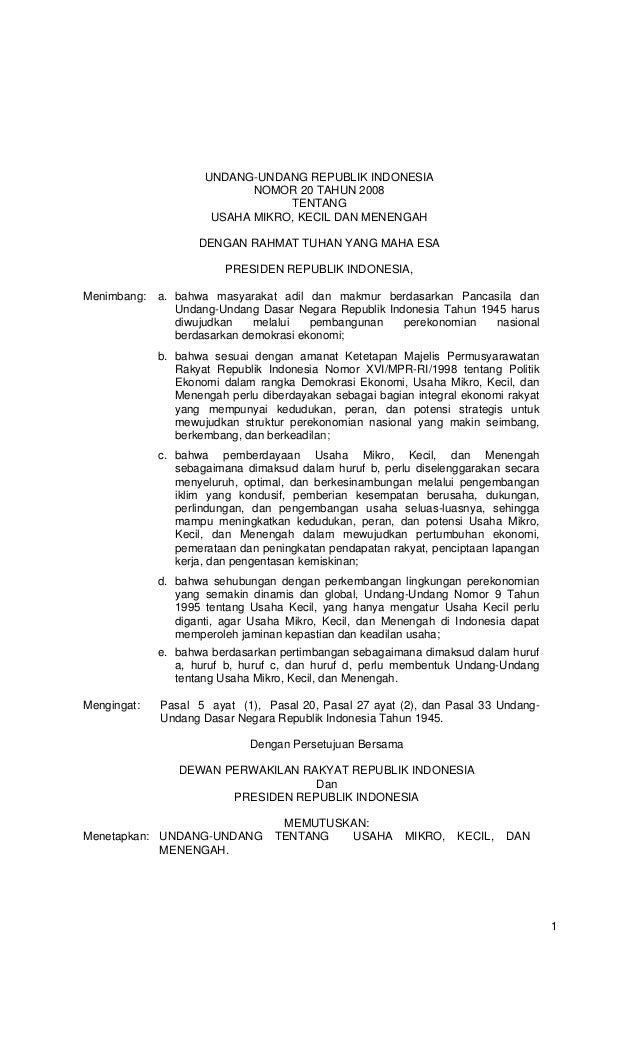 Makalah Membuat Usaha Kecil | undang undang republik indonesia nomor 20 tahun 2008 Makalah Membuat Usaha Kecil | undang undang republik indonesia nomor 20 tahun 2008