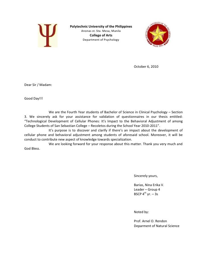 Request for thesis letter