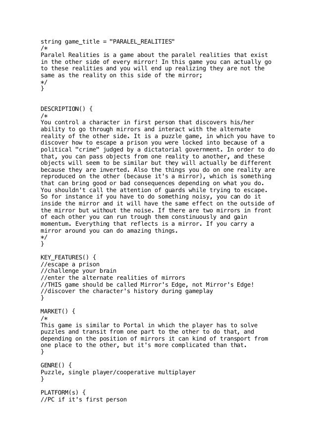 Examples of Game Concepts